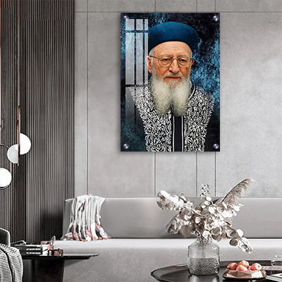 1613 - ציור דיוקן של הרב מרדכי אליהו על רקע גרפיטי מודרני