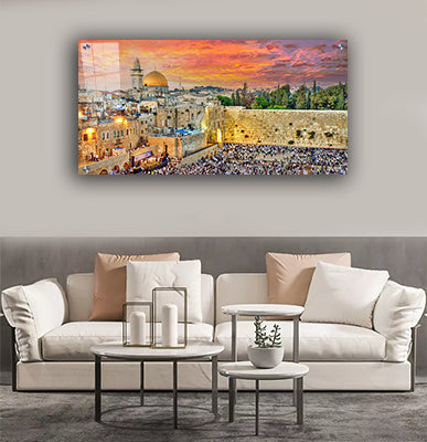 3091 - ציור פנורמי של הכותל המערבי בשקיעה להדפסה על קנבס או זכוכית