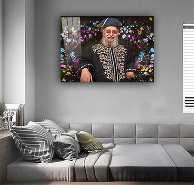 1592-ציור גרפיטי מודרני של הרב עובדיה יוסף על קנבס או זכוכית מחוסמת