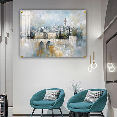 2023 - ציור אבסטרקט של חומות ירושלים על קנבס או זכוכית