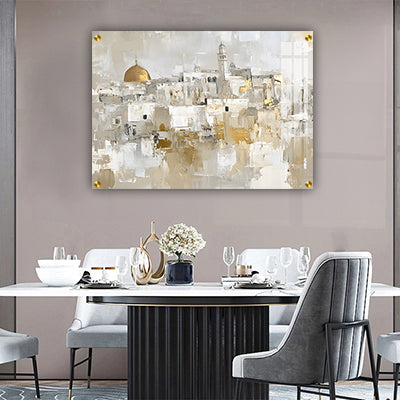 2032 - ציור אמנותי של חומות ירושלים עם נגיעות זהב על קנבס או זכוכית