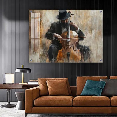 2049 - ציור אמנותי של חסיד מנגן בכינור על קנבס או זכוכית מחוסמת