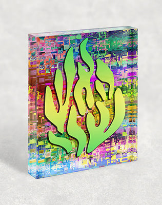 2575 – האש שלי מודרנית וצבעונית על בלוק זכוכית אקרילי