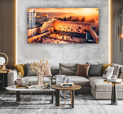 3113 - ציור פנורמי של הכותל המערבי בשקיעה על קנבס או זכוכית מחוסמת