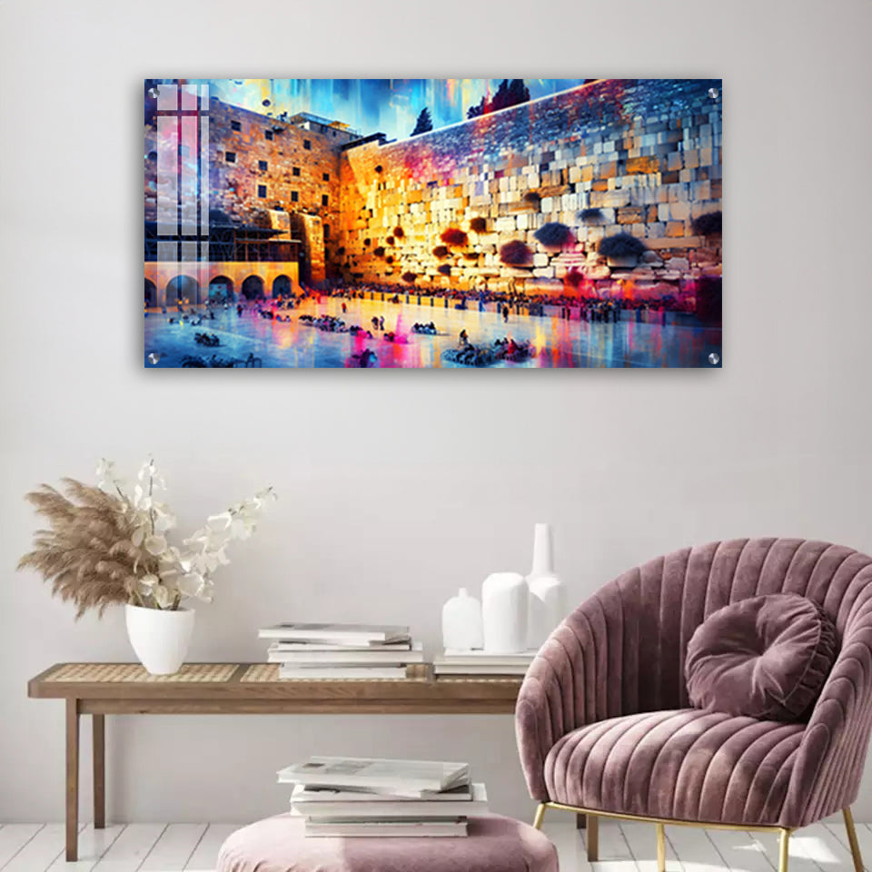 3130 - ציור צבעוני של הכותל המערבי על קנבס או זכוכית מחוסמת