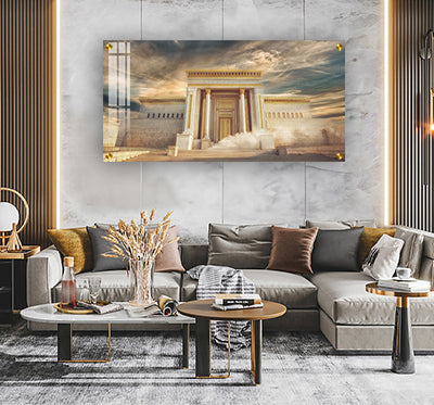3140 - תמונה של בית המקדש בשקיעה על קנבס או זכוכית מחוסמת