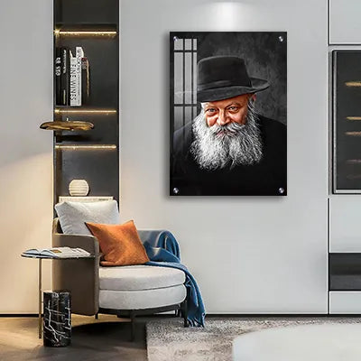 322 - ציור ריאליסטי של הרבי מלובביץ' על קנבס או זכוכית מחוסמת