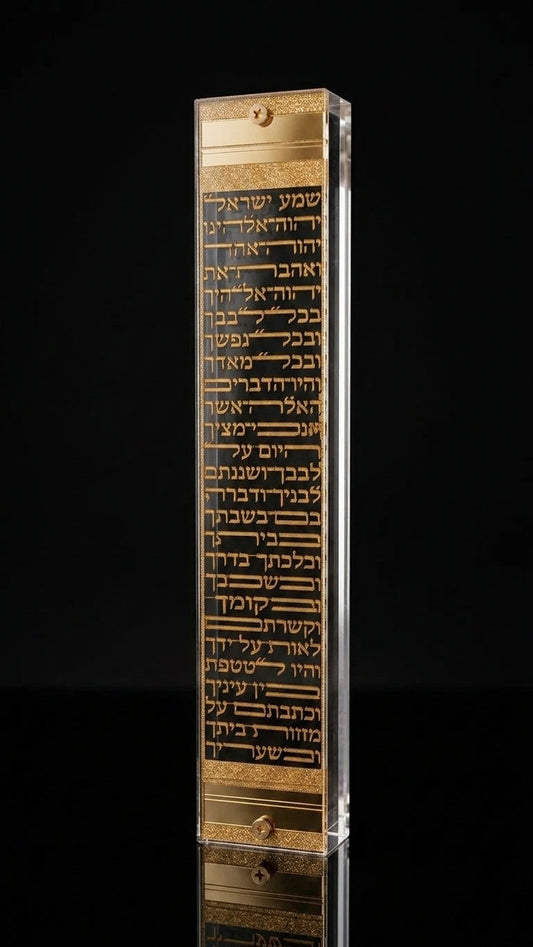 בית מזוזה מהודר עם ציפוי זהב ופרשת שמע ישראל — אספקלריה