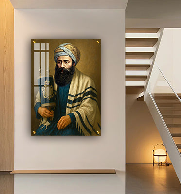 1453- ציור של הבן איש חי מחזיק ספר תורה על קנבס או זכוכית