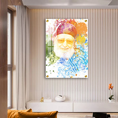 1519- ציור פופ ארט צבעוני של הרב עובדיה יוסף על קנבס או זכוכית מחוסמת