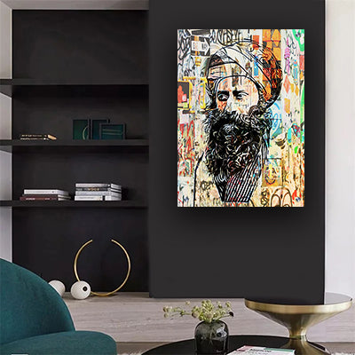 1481 - ציור פופ אפ גרפיטי מודרני של הבן איש חי על קנבס או זכוכית