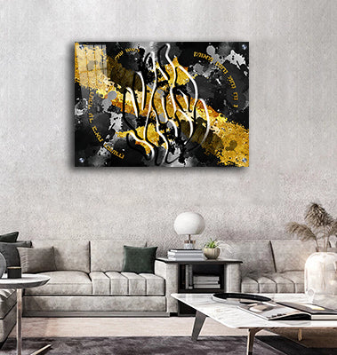 2577 – תמונה מעוצבת בגווני שחור וזהב של “האש שלי " על קנבס או זכוכית מחוסמת