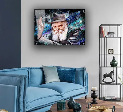 288 - ציור גרפיטי צבעוני של הרבי מליובאוויטש על קנבס או זכוכית מחוסמת