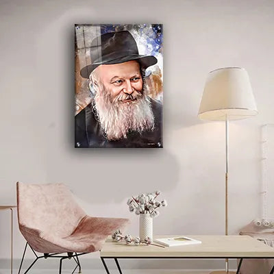 637 - ציור פופ ארט של הרבי מליובאוויטש מחייך על קנבס או זכוכית מחוסמת