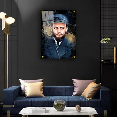 638 - ציור מיוחד של הרבי מליובאוויטש צעיר על קנבס או זכוכית