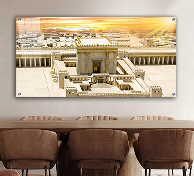 3019 - תמונה של בית המקדש בשקיעה על זכוכית או קנבס