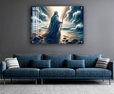 2051 - ציור יהדות של משה רבנו בקריעת ים סוף להדפסה על קנבס או זכוכית