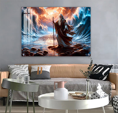 2058 - ציור יהדות של משה רבנו בקריעת ים סוף