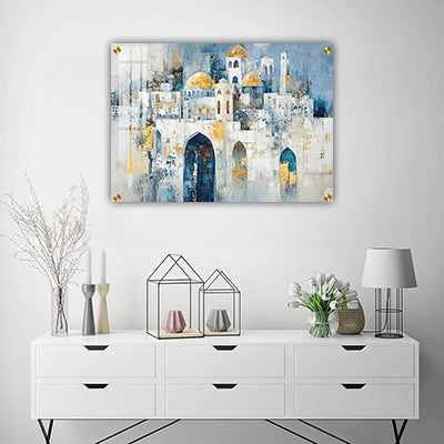 2072 - ציור אמנותי של ירושלים עם נגיעות זהב על קנבס או זכוכית