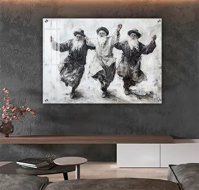 2086 - ציור של חסידים רוקדים על קנבס או זכוכית מחוסמת