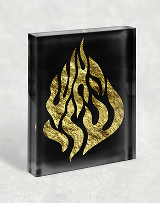 2694 – תמונה של האש שלי בזהב על בלוק זכוכית אקרילי