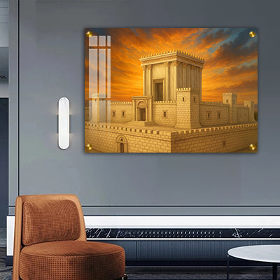 3015 - ציור של בית המקדש השלישי  בשקיעה על קנבס או זכוכית