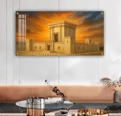 3015 - תמונה פנורמית של בית המקדש השלישי בשקיעה על קנבס או זכוכית