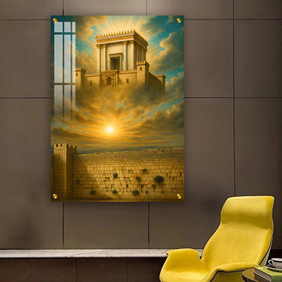 3023 - ציור של הכותל בשקיעה עם בית המקדש מלמעלה על קנבס או זכוכית