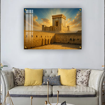 3026 - ציור של הכותל בשקיעה עם בית המקדש בשמיים על קנבס או זכוכית