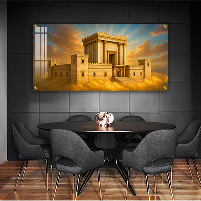 3146 - תמונה פנורמית של בית המקדש בשקיעה על קנבס או זכוכית