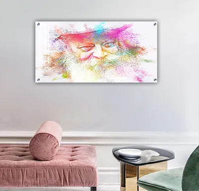 584 - ציור גרפיטי צבעוני של הרבי מליובאוויטש על זכוכית או קנבס