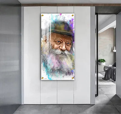 692 - ציור גרפיטי צבעוני של הרבי מליובאוויטש על קנבס או זכוכית מחוסמת