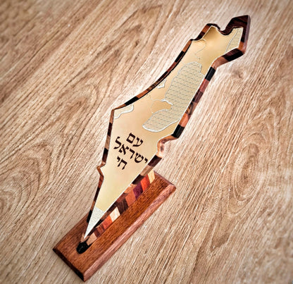 יצירת מופת גאומטרית: מפת ארץ ישראל בזהב על בסיס עץ רב-שכבתי | מתנה לתורמים